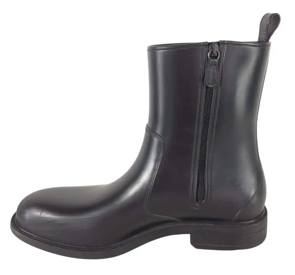 Salvatore Ferragamo Rubber Rain Boots US 8 IT 41 Mens Black Leather Zip $595